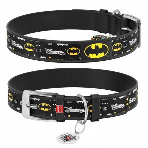 Kožený obojek pro psa WauDog Batman, nastavitelný, velikost S 29-38 Cm