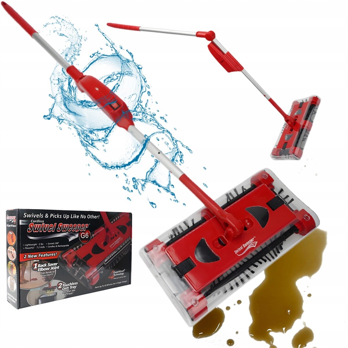 Bezdrátový Kartáč Nastavitelný O 90°, Červený S Nádobkou Na Prach