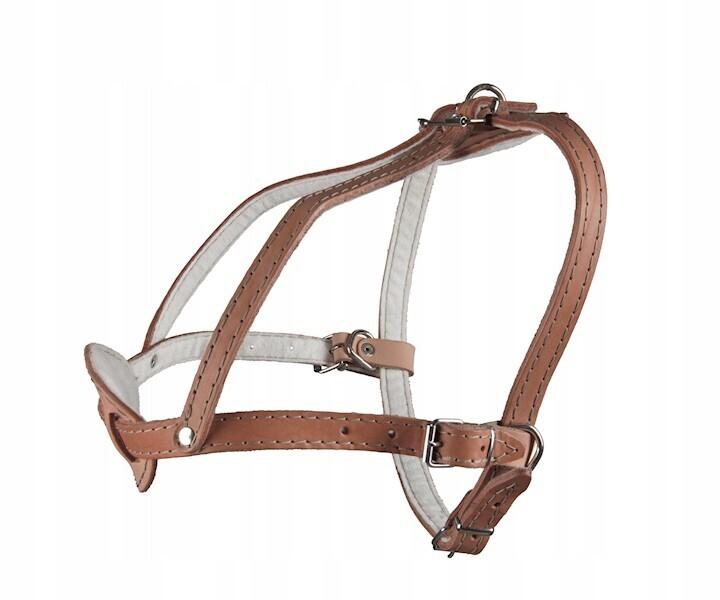 Postroj pro velkého psa Dino Přírodní Kůže podšitý plstí, hnědý, 80 cm