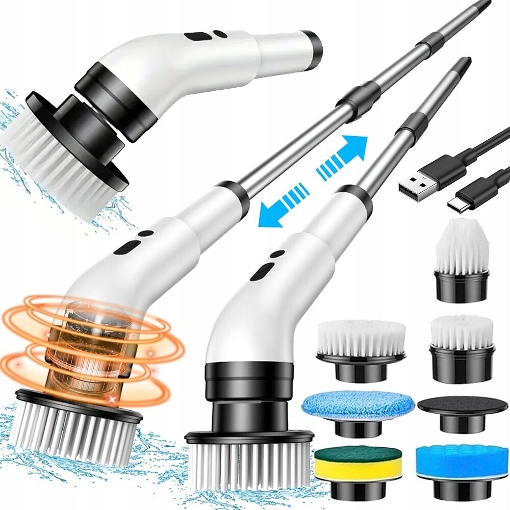 Elektrický kartáč na čištění a mytí, výsuvný, silný, 6 hlavic