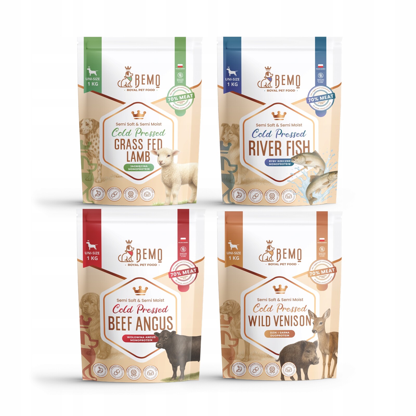 Krmivo pro psa polovlhké Bemo Cold Pressed 4 x 1 kg Degustační Set