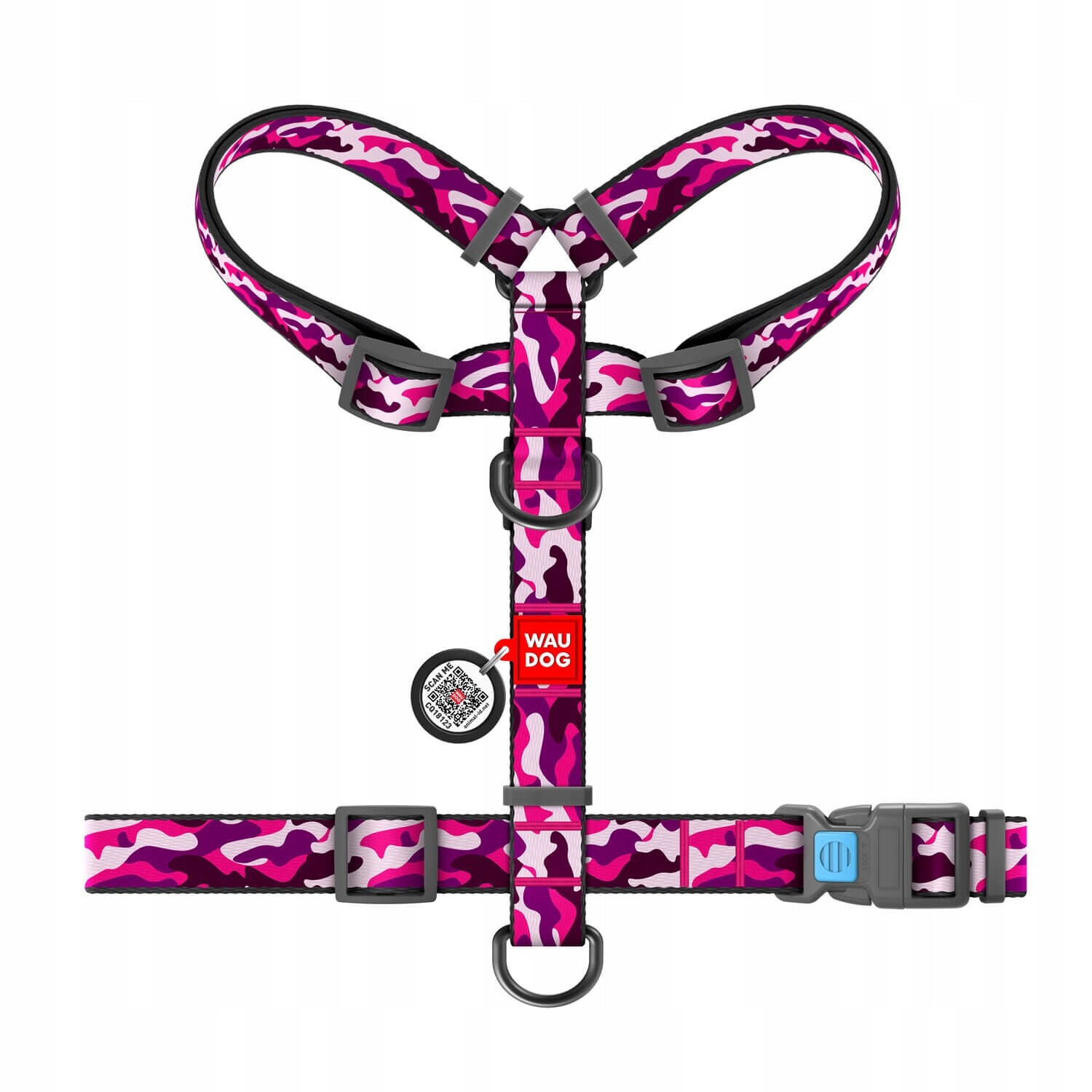 Postroj pro psa Guard WauDog Pink camo maskáčový růžový, nastavitelný, velikost M