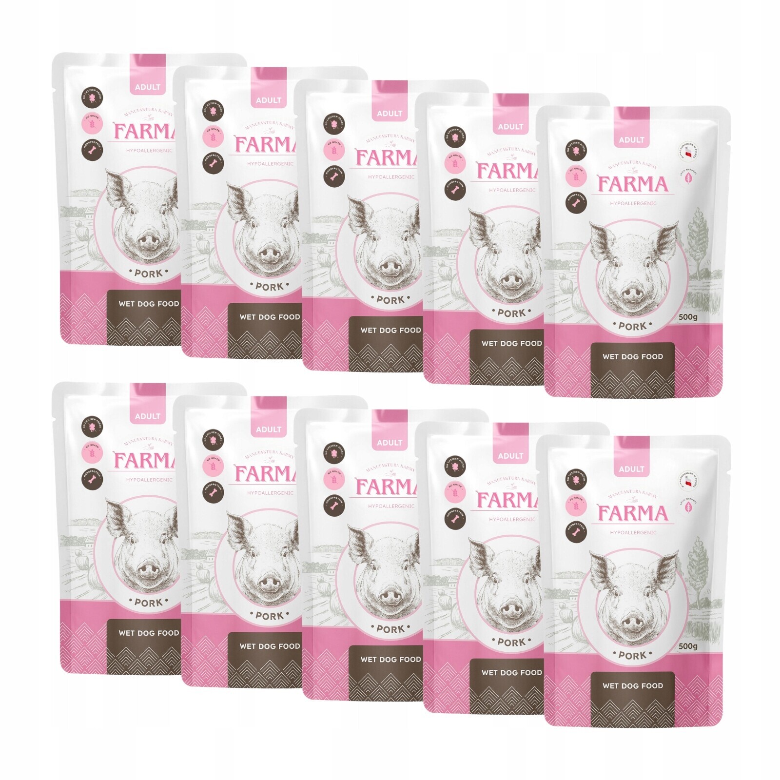 Farma Manufaktura Sáček Krmivo mokré pro psa Vepřové maso 10x500g Set