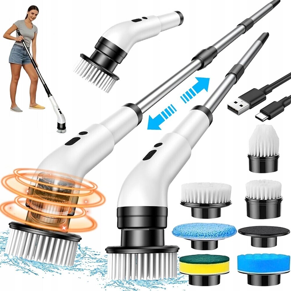 Teleskopický kartáč na čištění 25 W s 6 vyměnitelnými hlavicemi, bílý