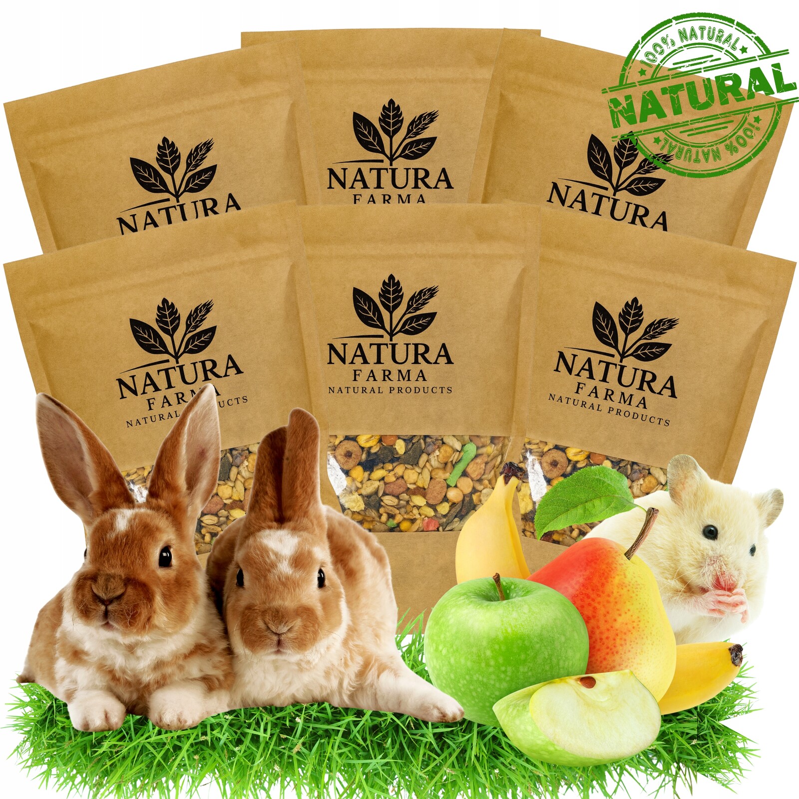 6 x Krmivo Pro Králíky Křečka Natura Farma Ovocná Směs 500 G