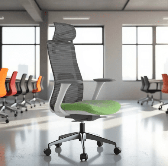 Kancelářská ergonomická židle WISDOM s podhlavníkem — síť, šedý plast, nosnost 120 kg, zelená Mercury star