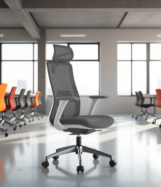 Kancelářská ergonomická židle WISDOM s podhlavníkem — síť, šedý plast, nosnost 120 kg, světle šedá Mercury star