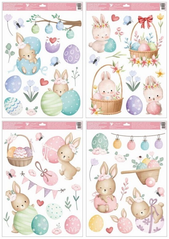 Anděl Velikonoční okenní fólie s glitry - Velikonoční zajíci - 35 x 50 cm - 6918