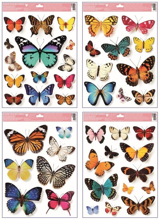 Anděl Okenní fólie s glitry - Motýli - 30 x 42 cm - 6792