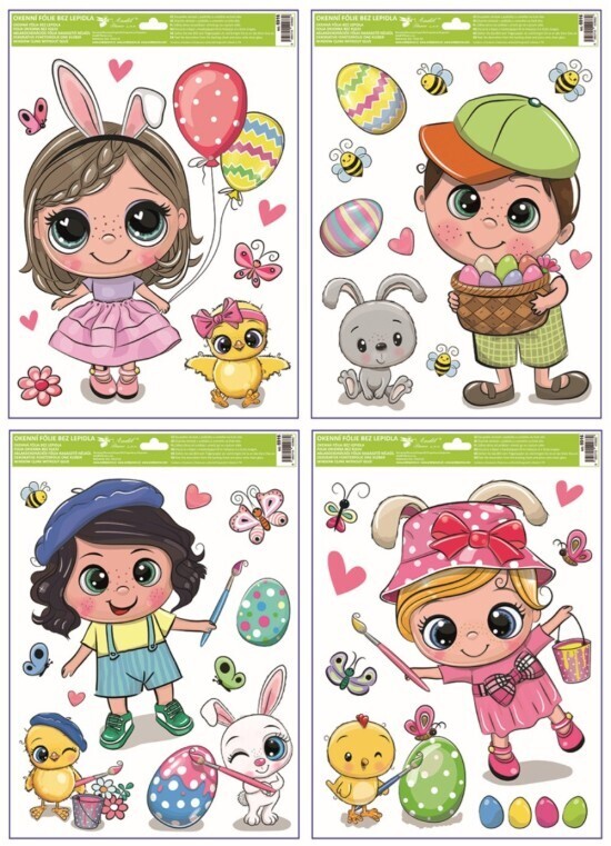 Anděl Velikonoční okenní fólie s glitry - Velikonoční radovánky - 30 x 42 cm - 6916