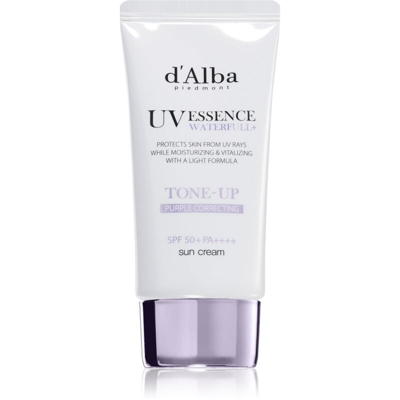 d'Alba Waterfull Purple Correcting Tone-Up Sun Cream tónovací opalovací krém pro rozjasnění a hydrataci SPF 50+ 50 ml