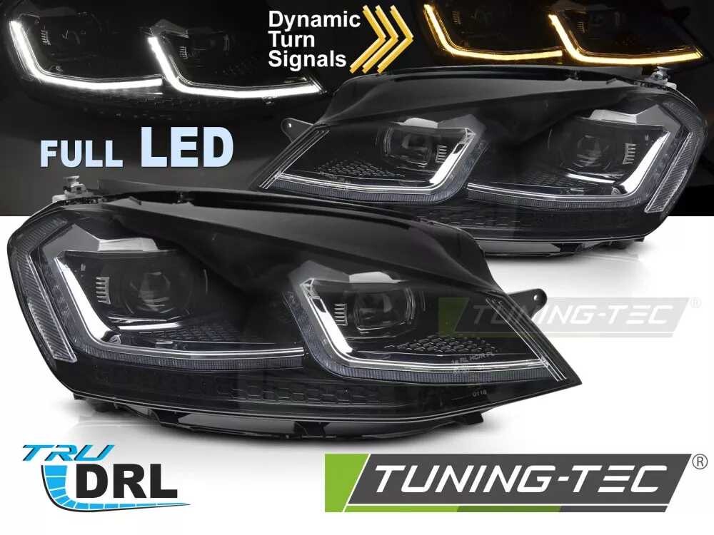 PLNÉ LED STŘÍBRNÉ SVĚTLOMETY SEQ DRL pro VW GOLF VII 13-17