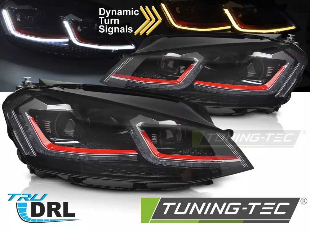 ČERVENÁ LED SVĚTLOMETY SEQ DRL pro VW GOLF VII 13-17