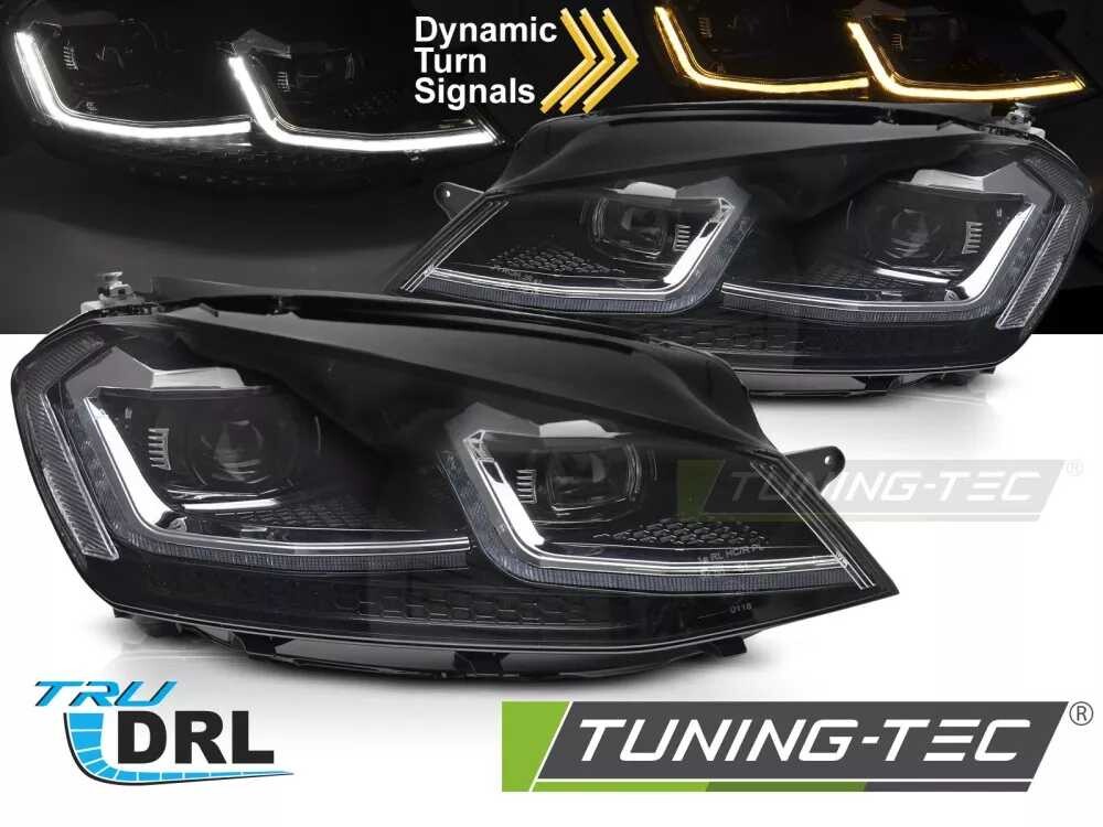 STŘÍBRNÉ LED SVĚTLOMETY SEQ DRL pro VW GOLF VII 13-17