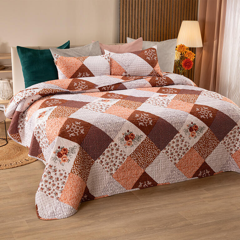 Přehoz na postel VINTAGE ROSE hnědá