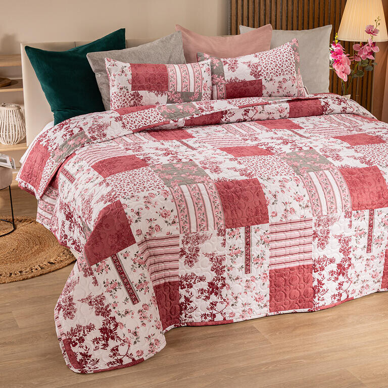 Přehoz na postel VINTAGE ROSE bordó