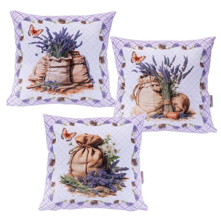 Sada 3 ks povlaků na polštářky LEVANDULE 45 x 45 cm