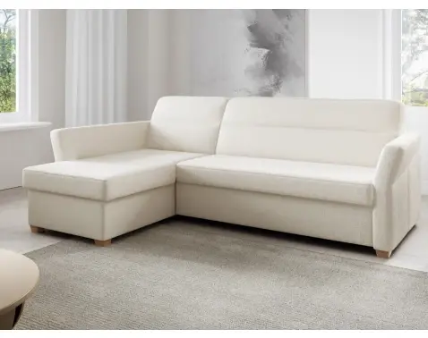 Rohová sedací souprava Flavia, světle béžová látka, levý roh