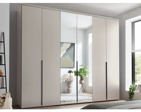 Šatní skříň se zrcadly Kevo, 270 cm, béžová kašmír