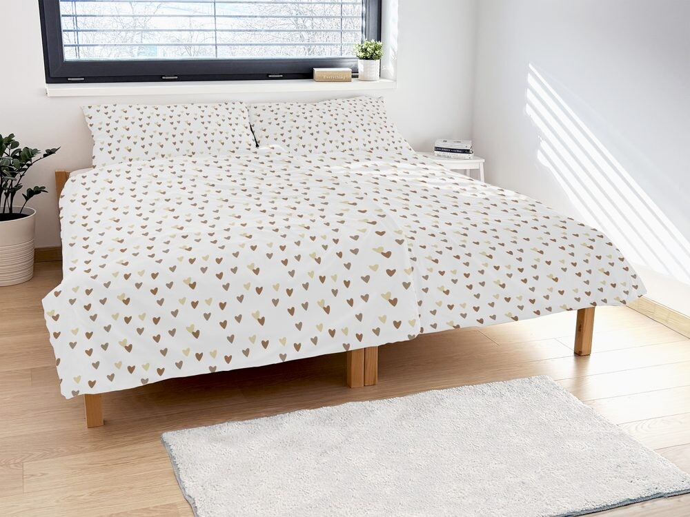 Polášek Bavlněné povlečení SRDÍČKA - Hnědá | 140 x 200 cm / 70 x 90 cm