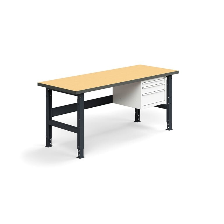 Dílenský stůl TRUST, se 3 zásuvkami, 2000x760mm, 300 kg, tvrzená deska