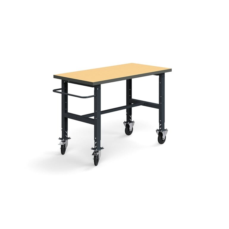 Pojízdný dílenský stůl TRUST, 1500x760 mm, 200 kg, tvrzená deska