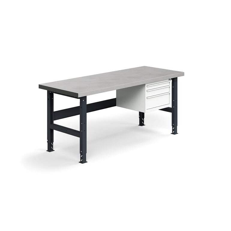 Dílenský stůl TRUST, se 3 zásuvkami, 2000x760mm, 600 kg, ocelový povrch