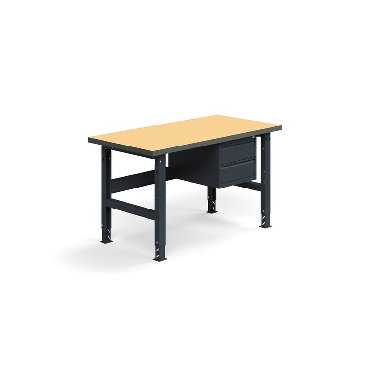 Dílenský stůl TRUST, se 2 zásuvkami, 1500x760mm, 300 kg, tvrzená deska