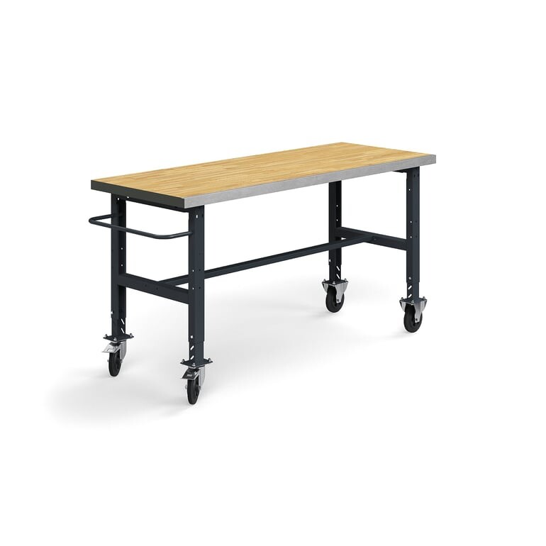 Pojízdný dílenský stůl TRUST, 2000x760 mm, 200 kg, povrch z dubového dřeva