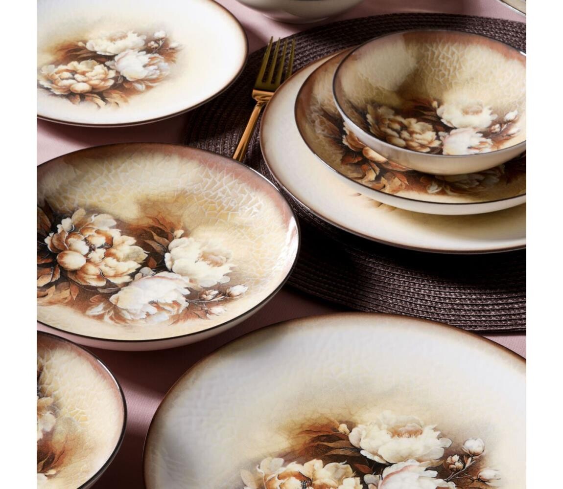 Jídelní sada 26 ks béžová/hnědá/bílá/porcelán 387GRP1396