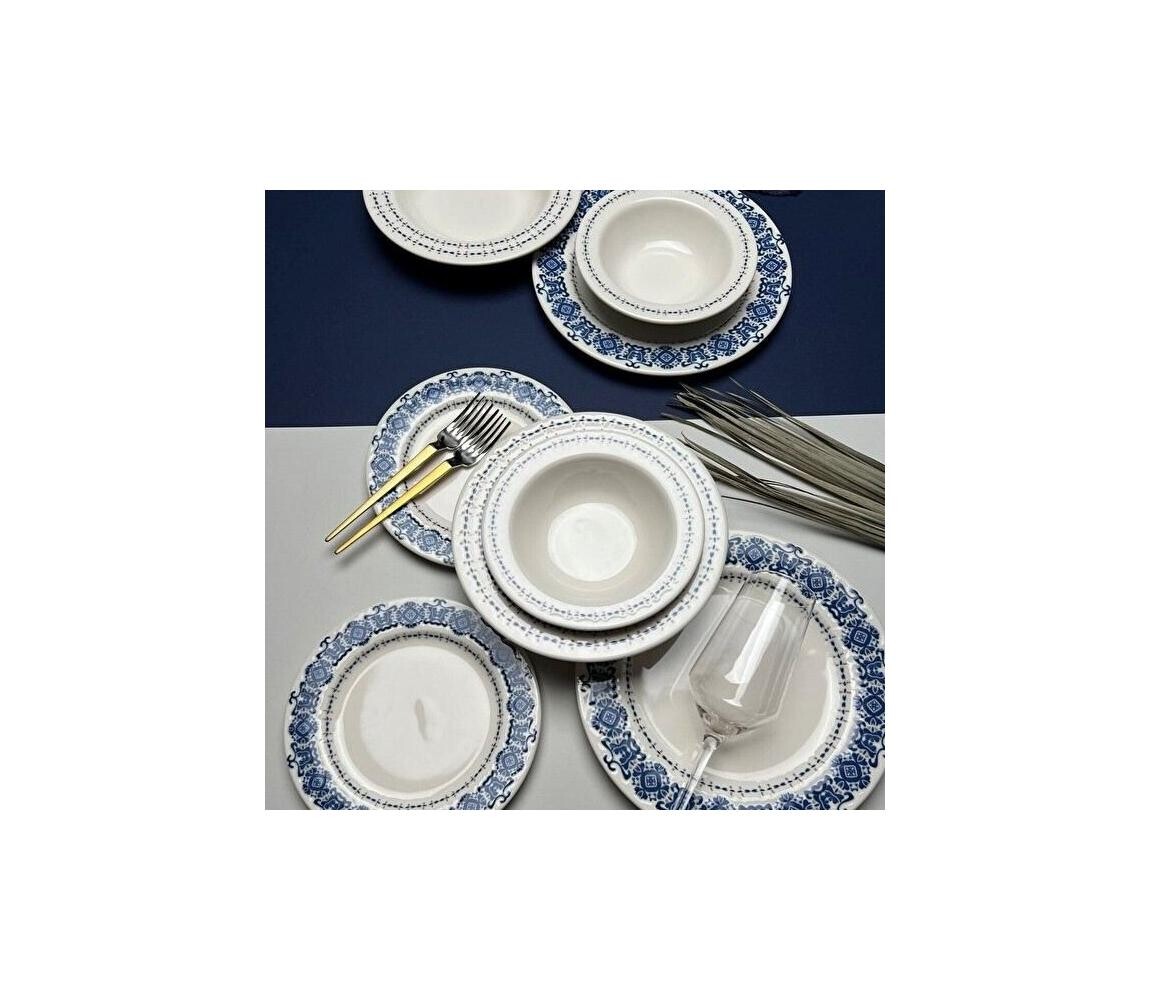 Jídelní sada 16 ks modrá/bílá/porcelán 311MBL1120