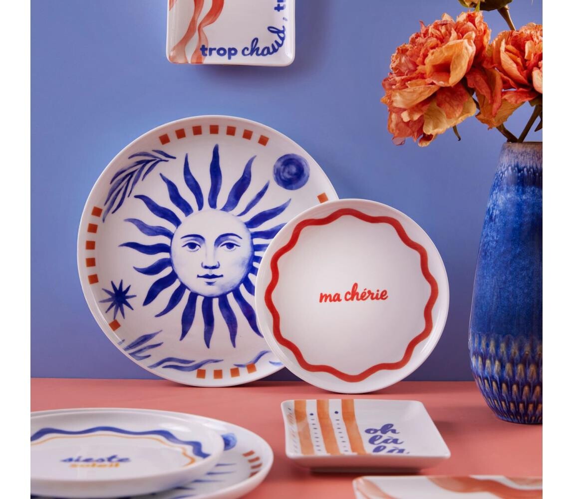 Jídelní sada 12 ks červená/modrá/bílá/porcelán 710KTP3118