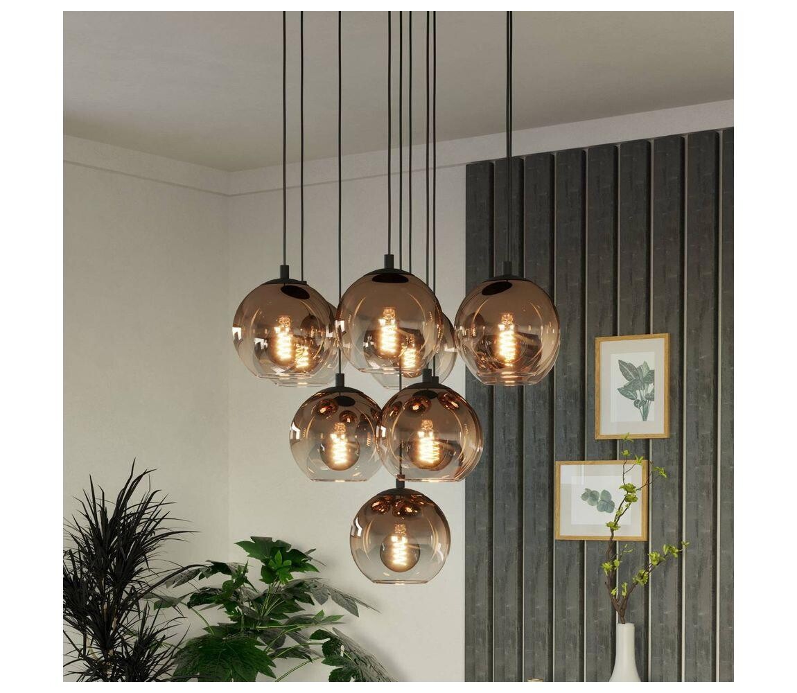 Eglo 901926 - Lustr na lanku ARISCANI 10xE27/60W/230V černá/béžová/kouřová 901926