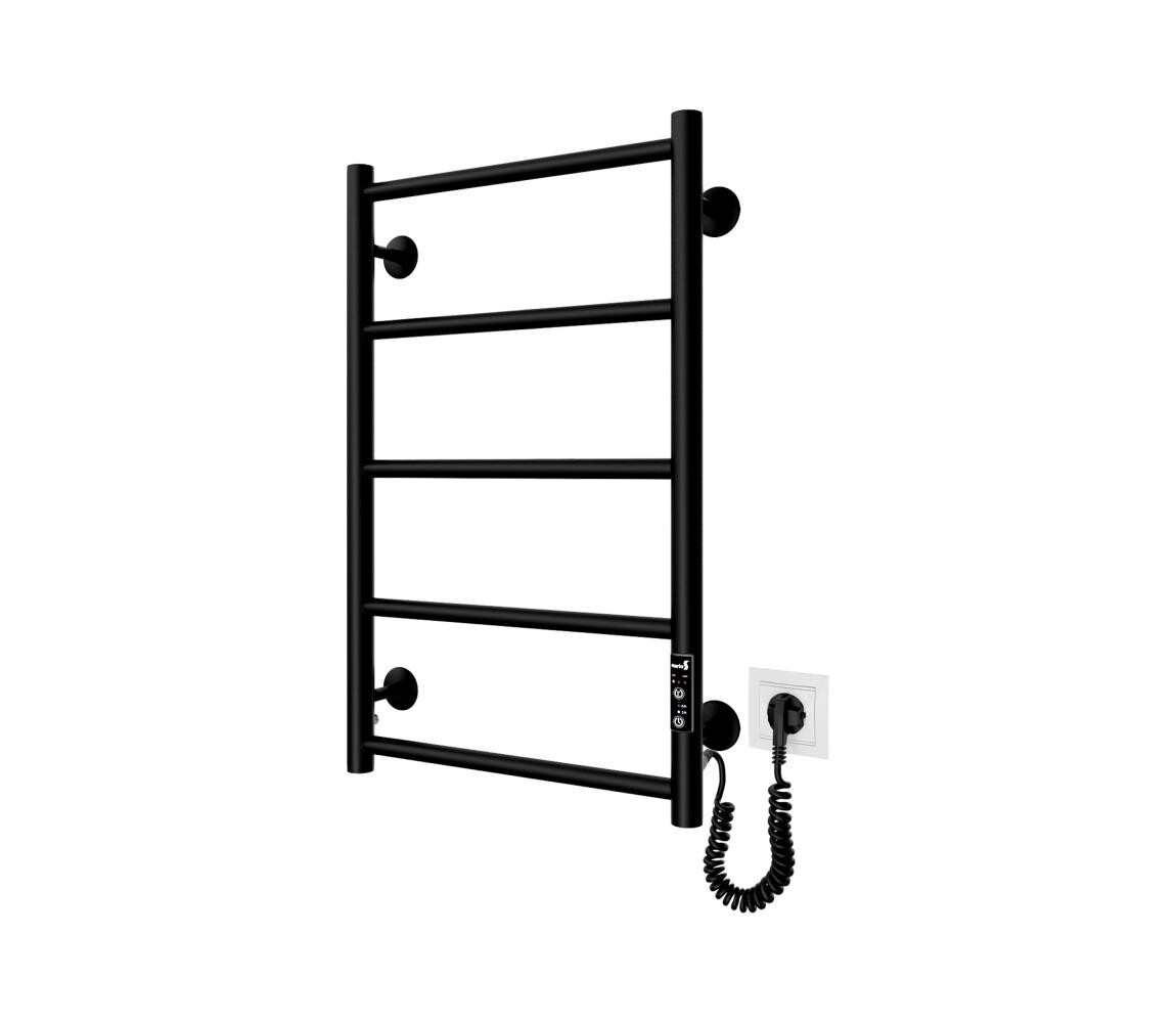 Mario-Radiators Koupelnový žebříkový radiátor CLASSIC 65W/230V 65x43 cm nerez/černá pravá 2.3.0700.10.BM