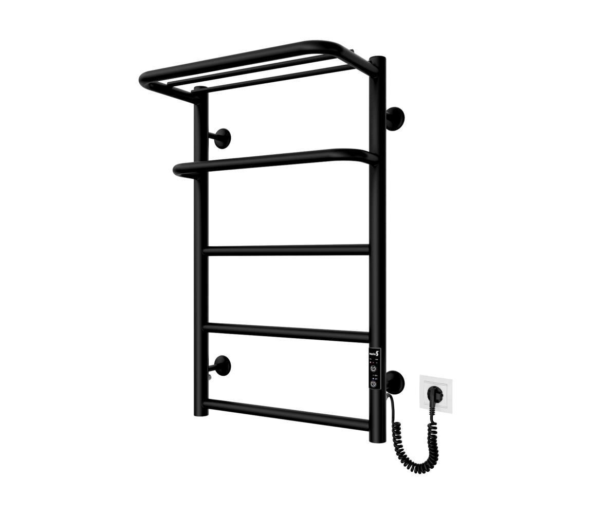 Mario-Radiators Koupelnový žebříkový radiátor HOTEL 75W/230V 65x43 cm nerez/černá pravá 2.3.6200.11.BM