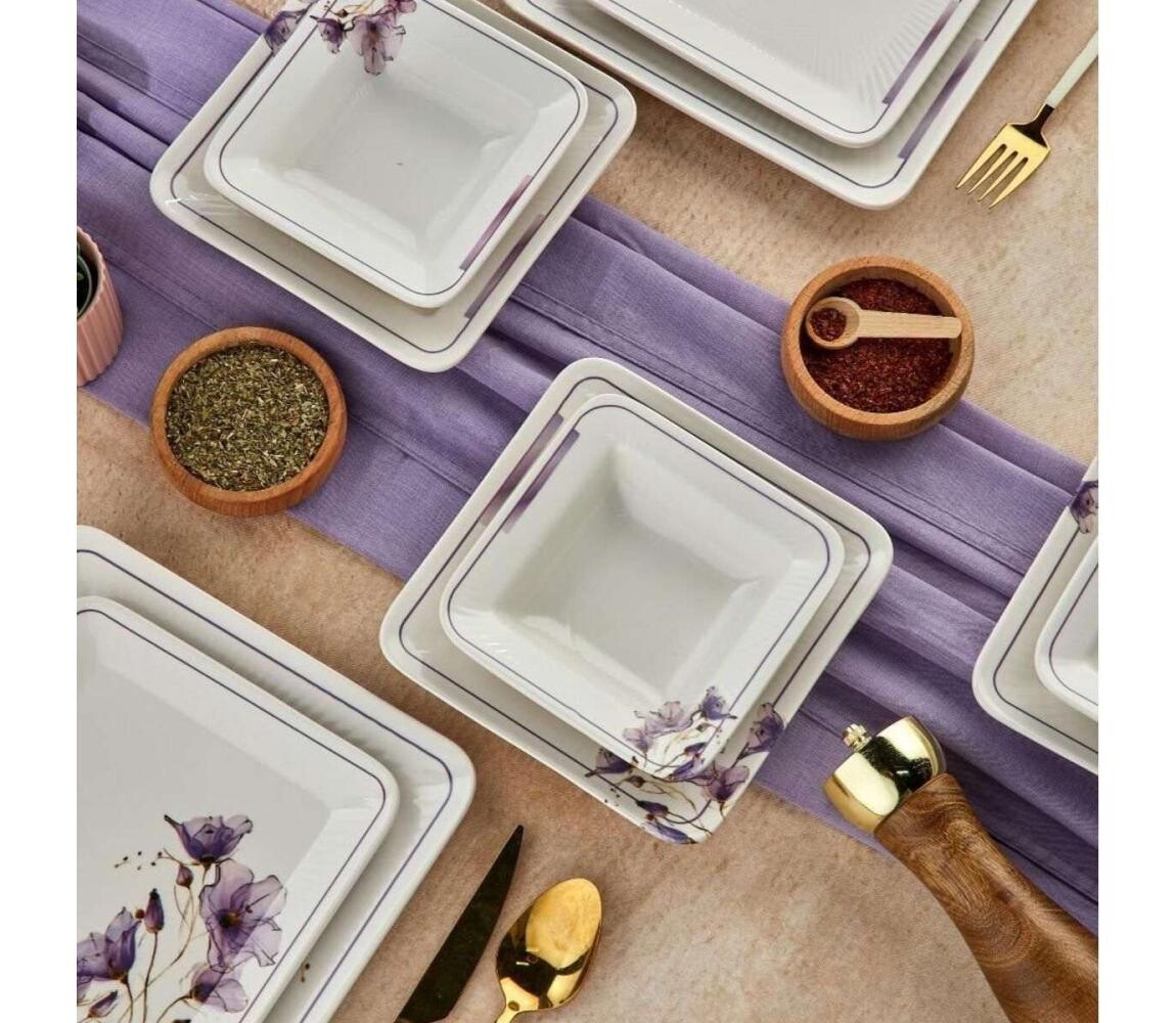 Jídelní sada 24 ks bílá/fialová/keramika 759NRE1102