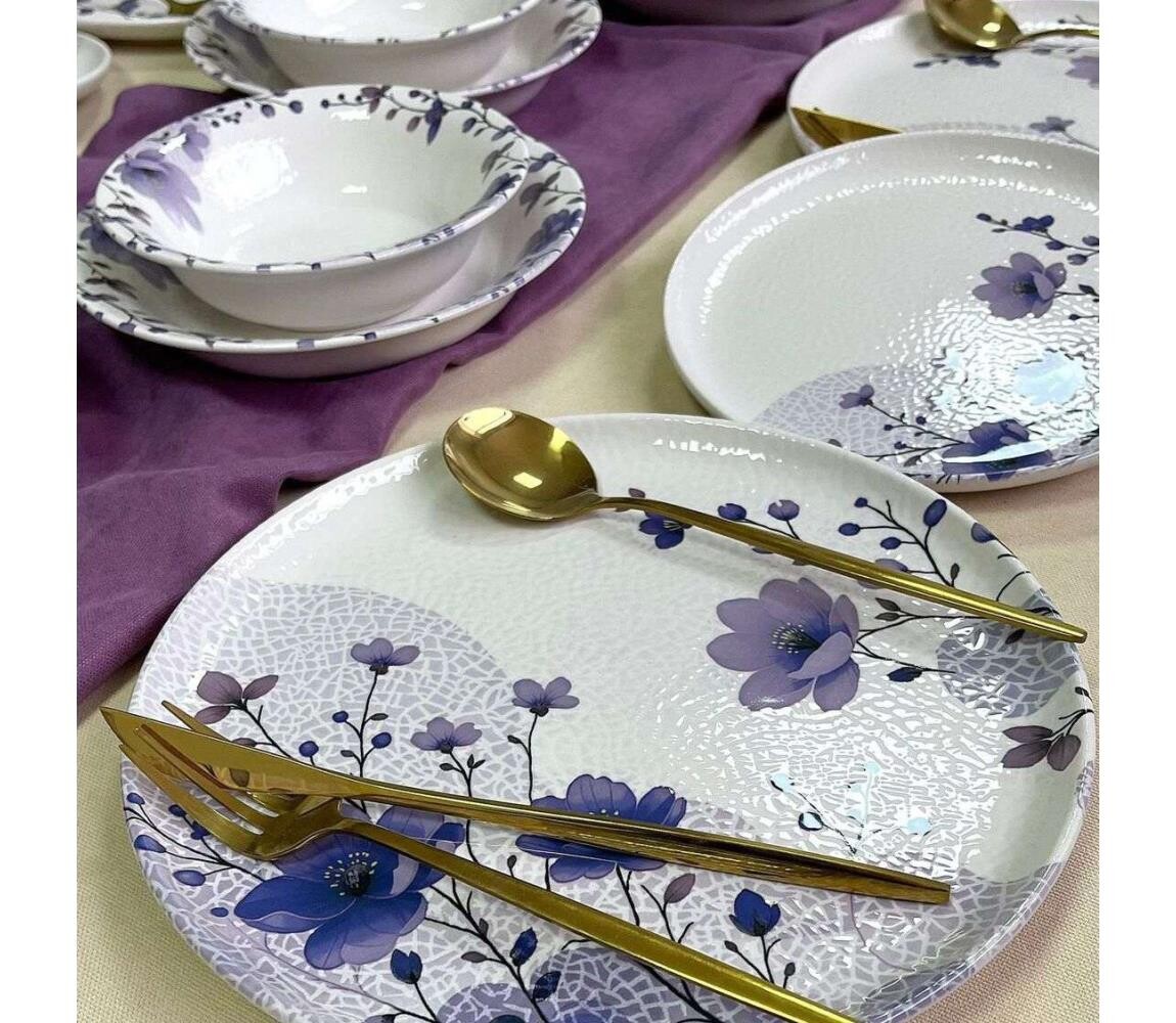 Jídelní sada 24 ks bílá/fialová/keramika 759NRE1105