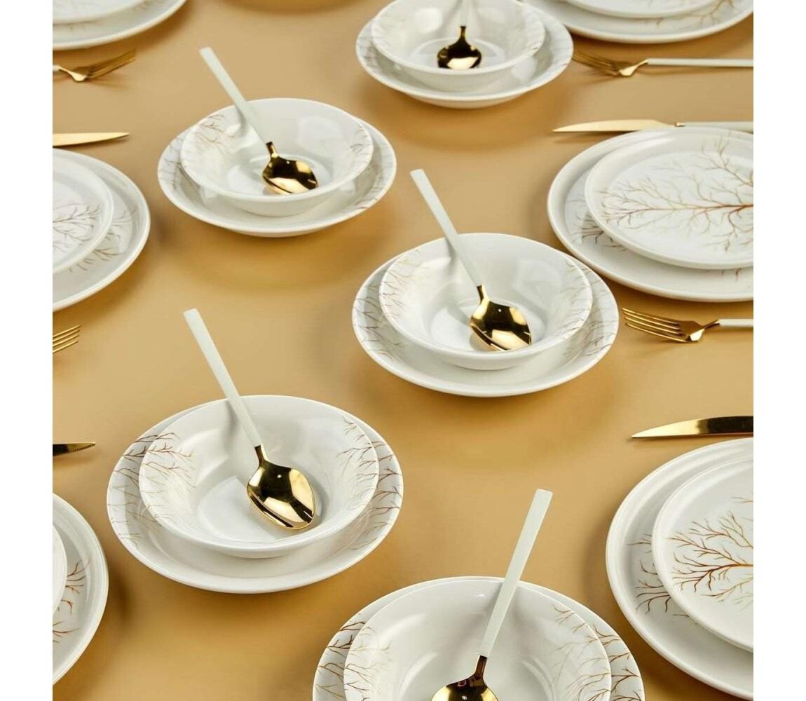 Jídelní sada 24 ks bílá/oranžová/keramika 759NRE1101