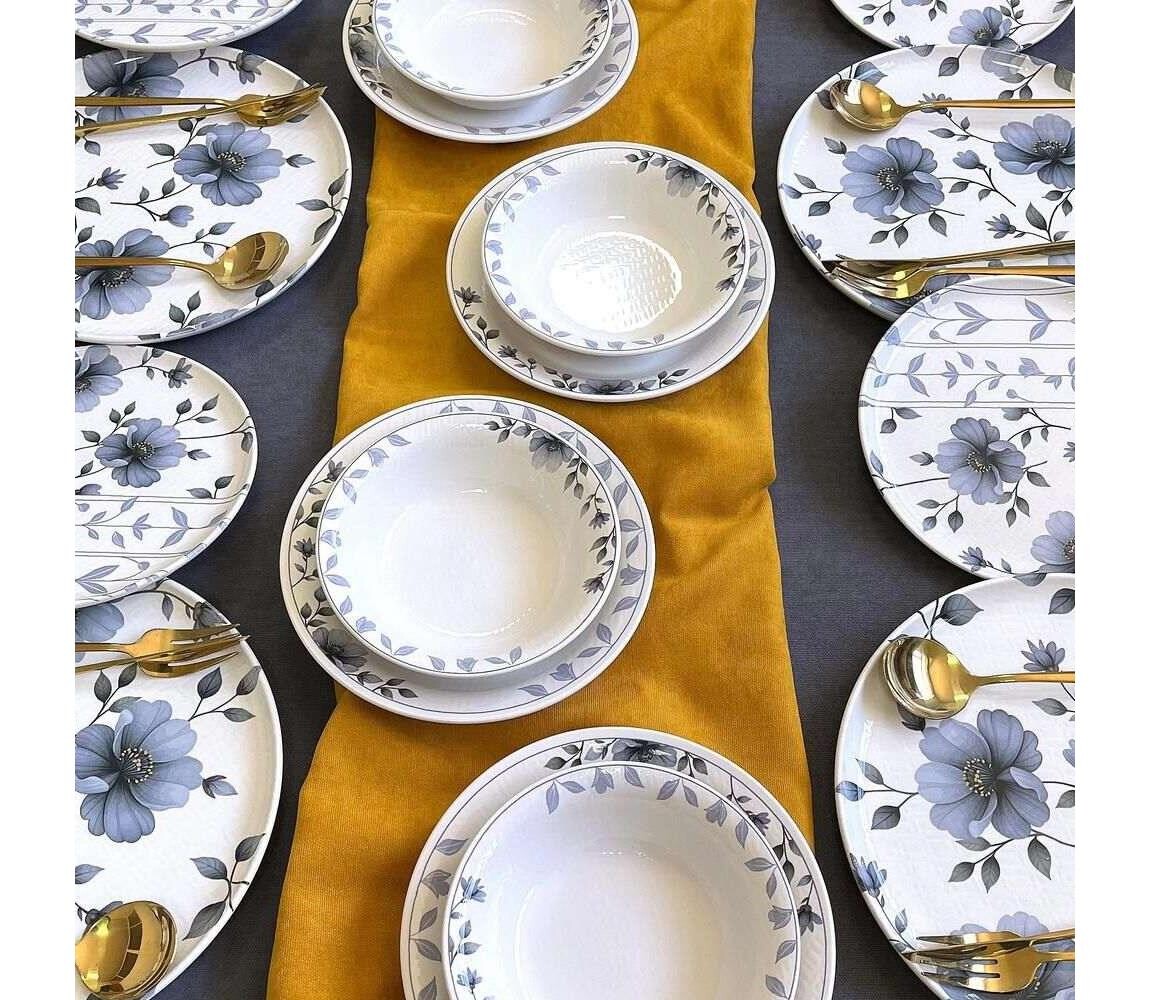 Jídelní sada 24 ks bílá/modrá/keramika 759NRE1107