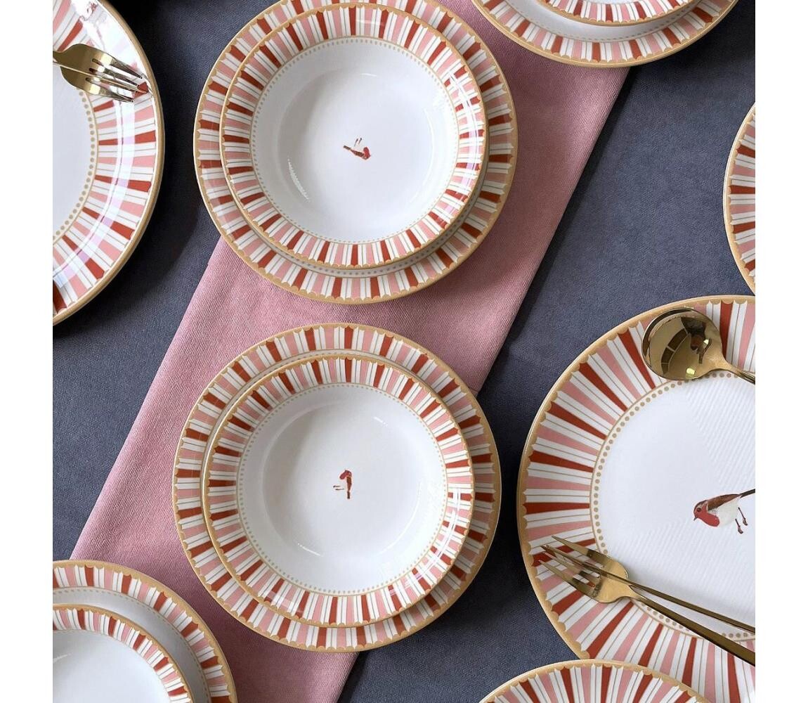 Jídelní sada 24 ks bílá/červená/zlatá/keramika 759NRE1118