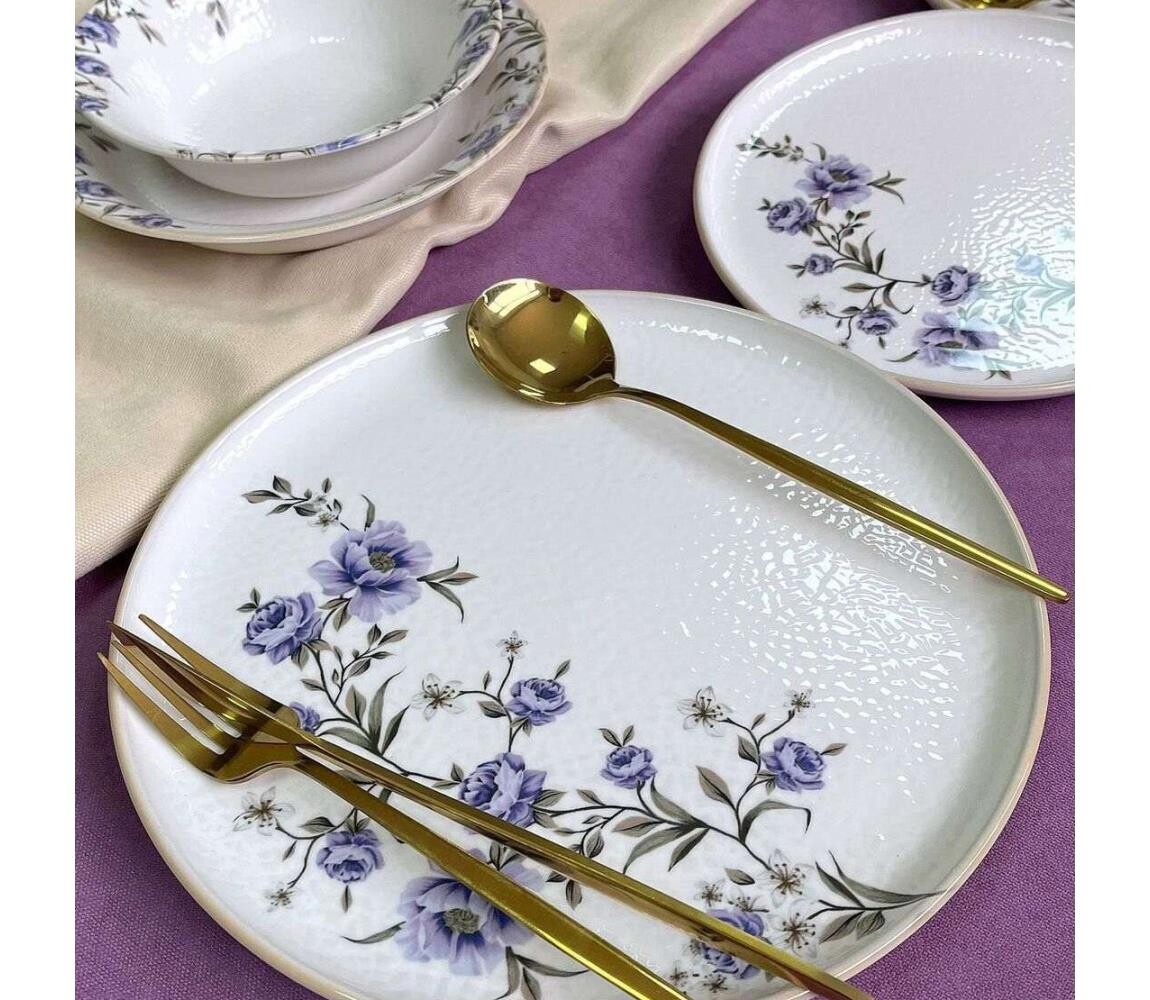 Jídelní sada 24 ks bílá/fialová/keramika 759NRE1103