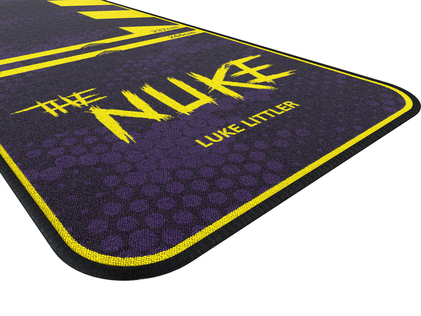 Darts koberec Target Luke Littler The Nuke, fialový se žlutým lemem, 60 cm