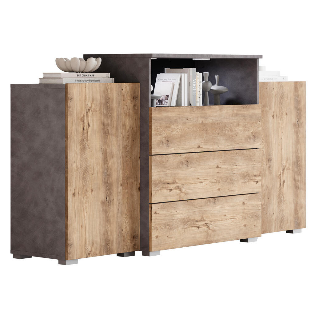 P & B ŠIROKÁ KOMODA, antracitová, barvy dubu košíčkatého, 150/81/37 cm