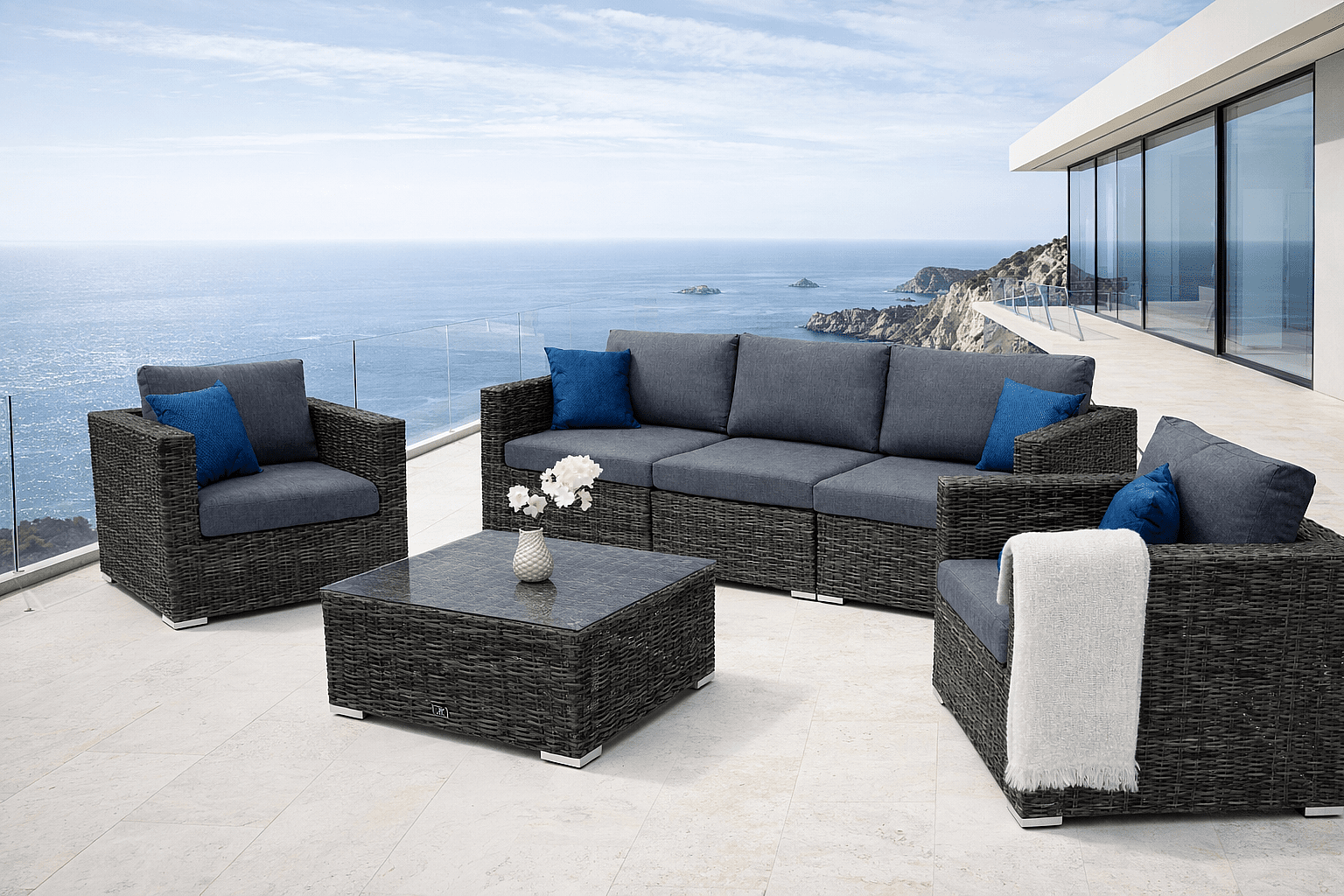 DEOKORK Ratanová variabilní sestava MALIBU pro 5 osob (šedá)