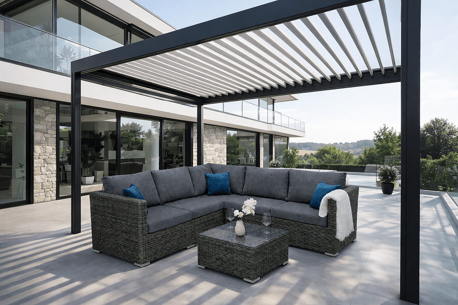 DEOKORK Ratanová variabilní rohová sestava MALIBU  pro 5 osob (šedá)