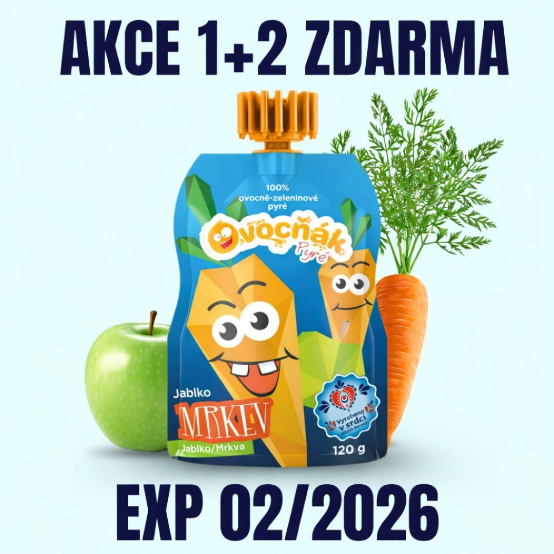 OVOCŇÁK pyré Jablko - mrkev 120 g EXP 02/2026 1+2 ZDARMA