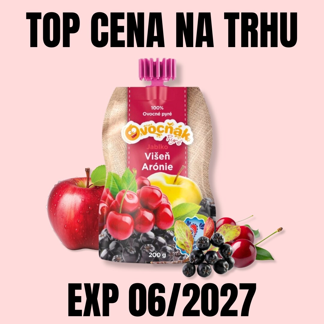OVOCŇÁK Pyré Jablko, višeň a arónie 200 g EXP 06/2027