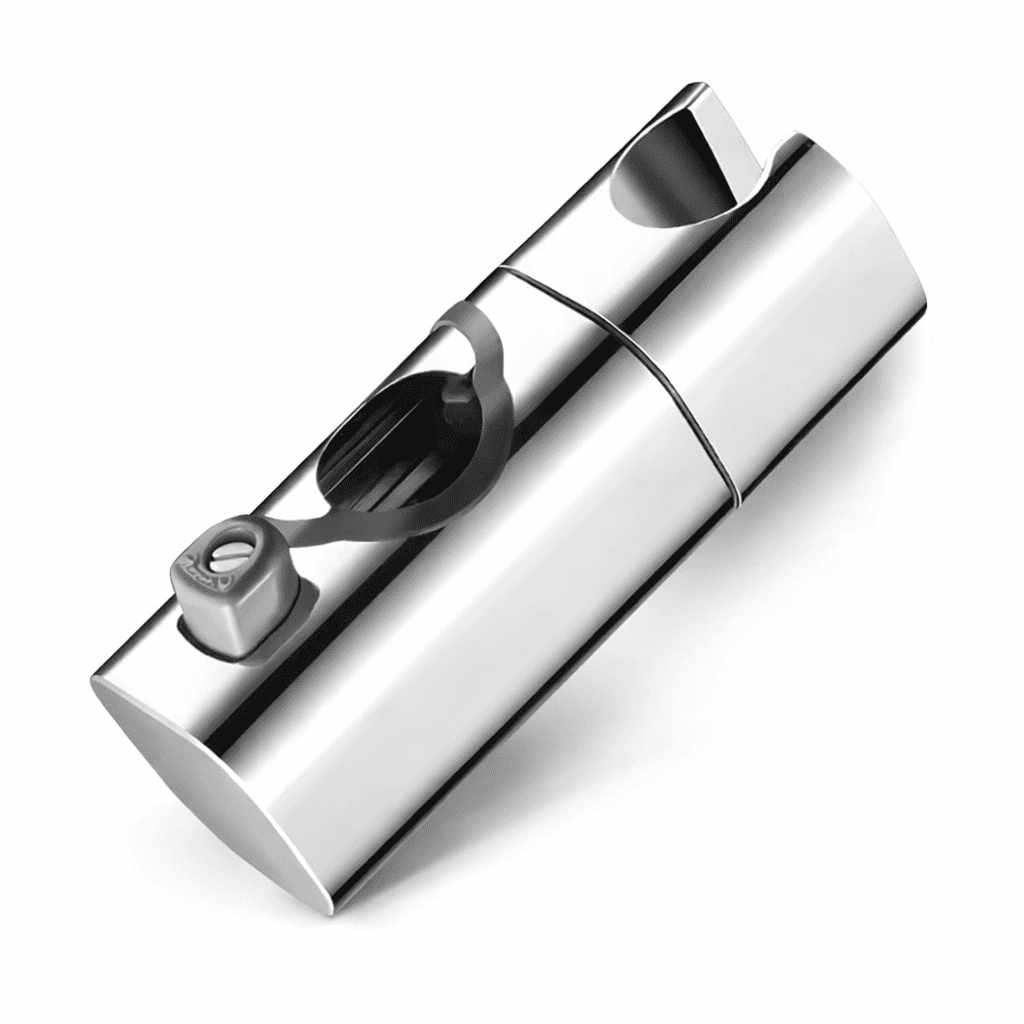 Eco produkty QUADRO SHOWER HOLDER CHROM náhradní tlačítkový posuvný držák ke sprchové tyči UNIVERSÁLNÍ - pro průměry tyčí 22 - 25  mm  Instalace možná  přímo na sprchovou tyč bez demontáže, chrom