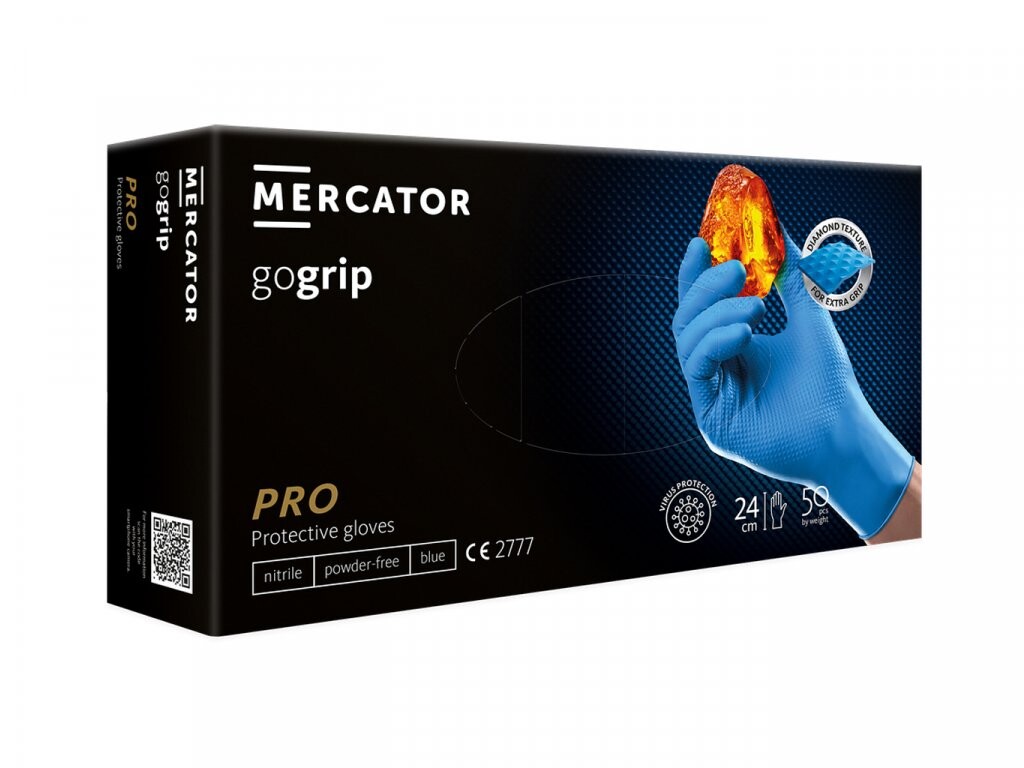 Mercator Medical Gogrip rukavice nitrilové 50 ks, modré, nepudrované Rozměr: S