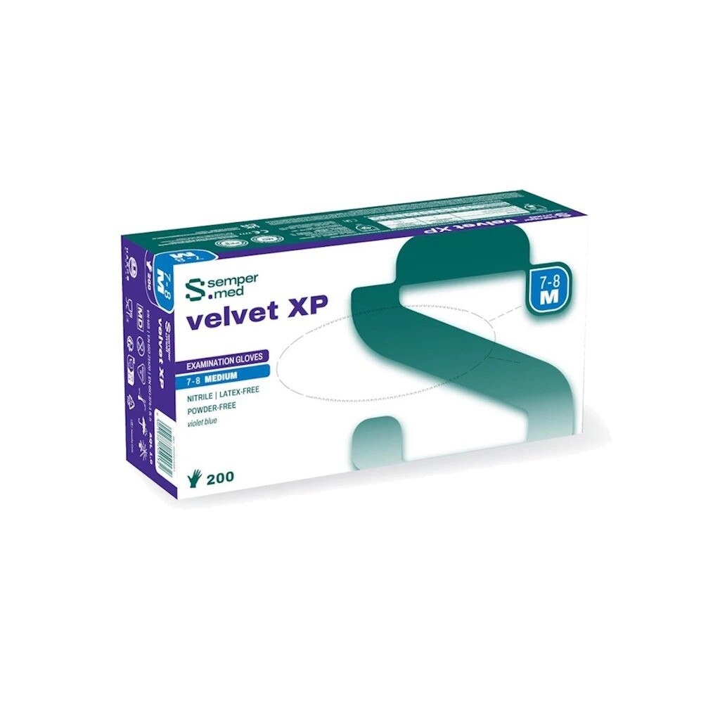 Rukavice nitrilové Sempermed (Sempercare) velvet XP, levandulově modré, 200 ks, bez pudru Rozměr: S